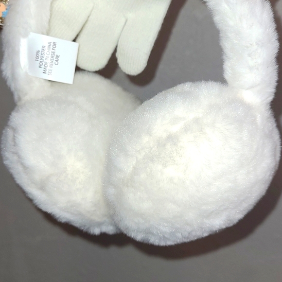 Girls 2-PC White/Pink Earmuffs Multi-Color Sequin Cat and Solid White Gloves NWT - Picture 5 of 8